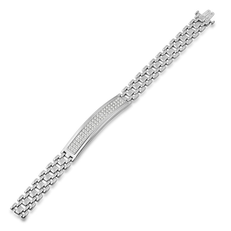Jewelili Men's Link Bracelet in Sterling Silver with Natural White Diamonds 1.0 CTTW View 2