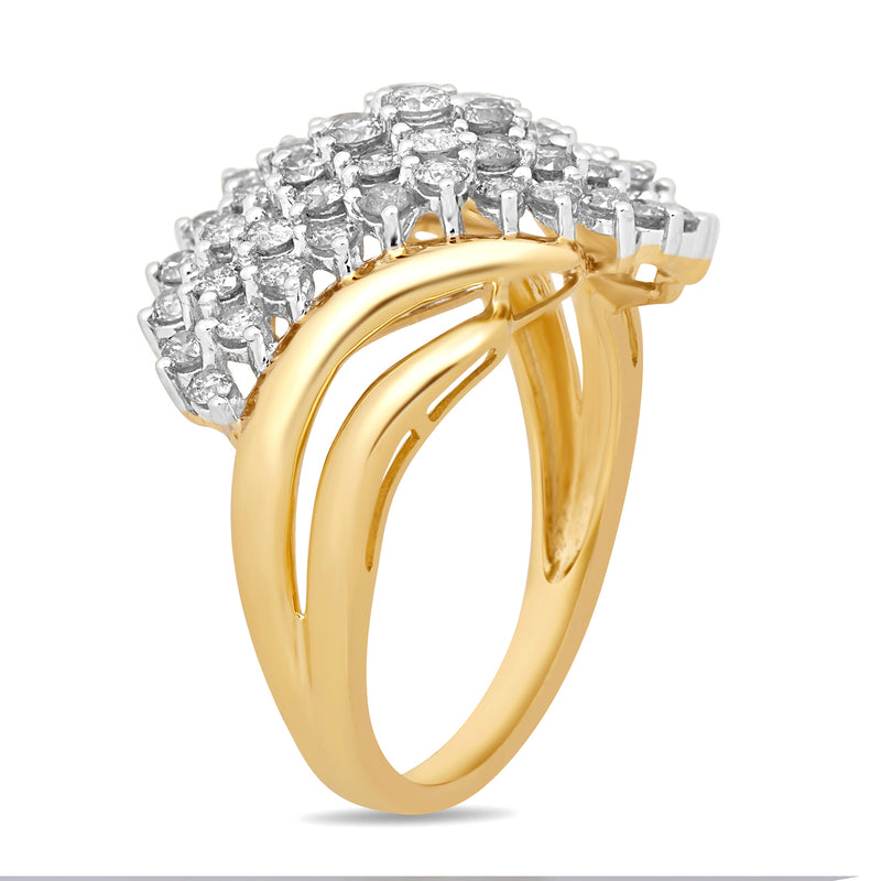 Jewelili 10K Yellow Gold with 1.00 CTTW Natural White Round Diamonds Cluster Ring