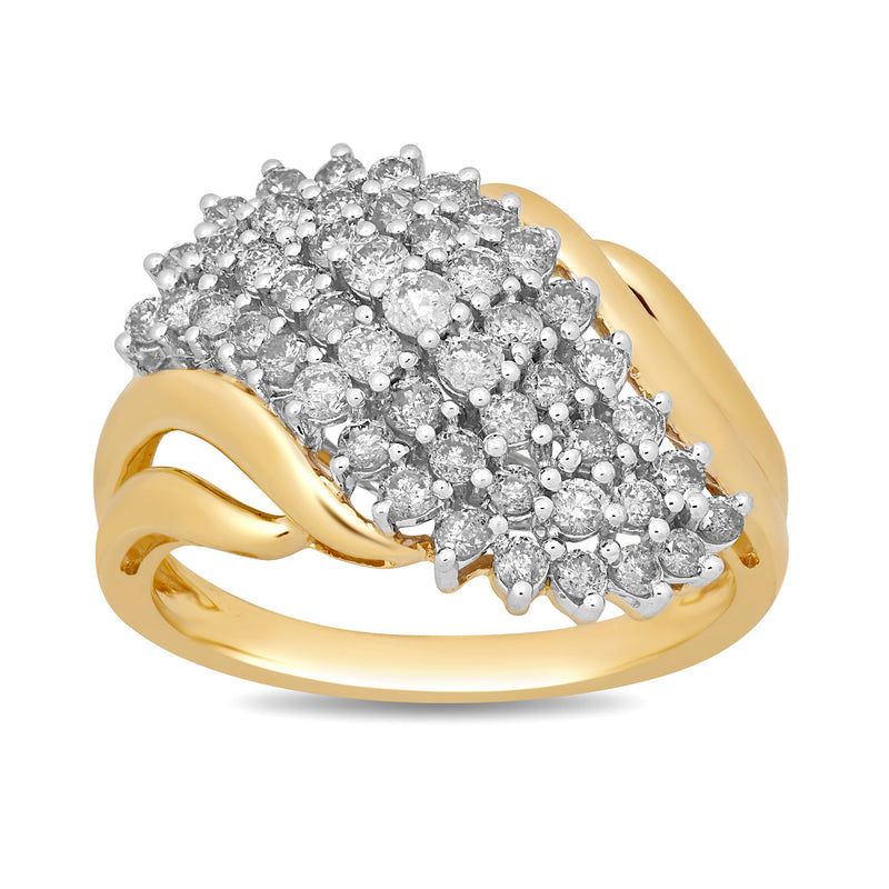 Jewelili 10K Yellow Gold with 1.00 CTTW Natural White Round Diamonds Cluster Ring