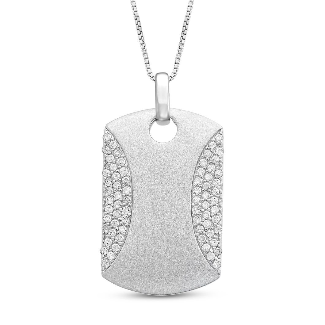 Jewelili Sterling Silver with 1/2 CTTW Natural White Round Diamonds Mens Dog Tags Pendant Necklace