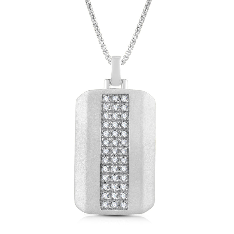 Jewelili Sterling Silver With 1/2 CTTW Natural White Diamonds Dog Tag Men's Pendant Necklace