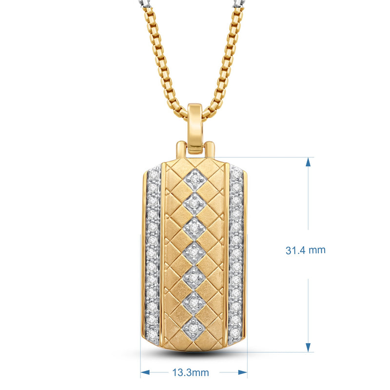 Jewelili 14K Yellow Gold Over Sterling Silver With 1/3 CTTW Natural White Round Diamonds Dog Tags Men's Pendant Necklace