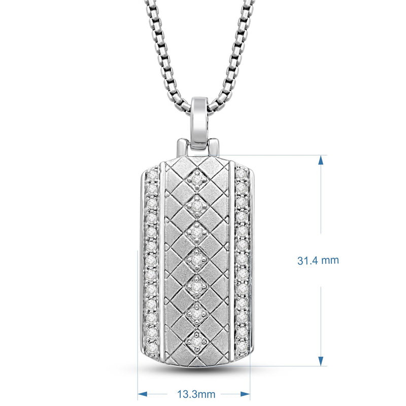 Jewelili Sterling Silver With 1/3 CTTW Natural White Round Diamonds Dog Tags Men's Pendant Necklace