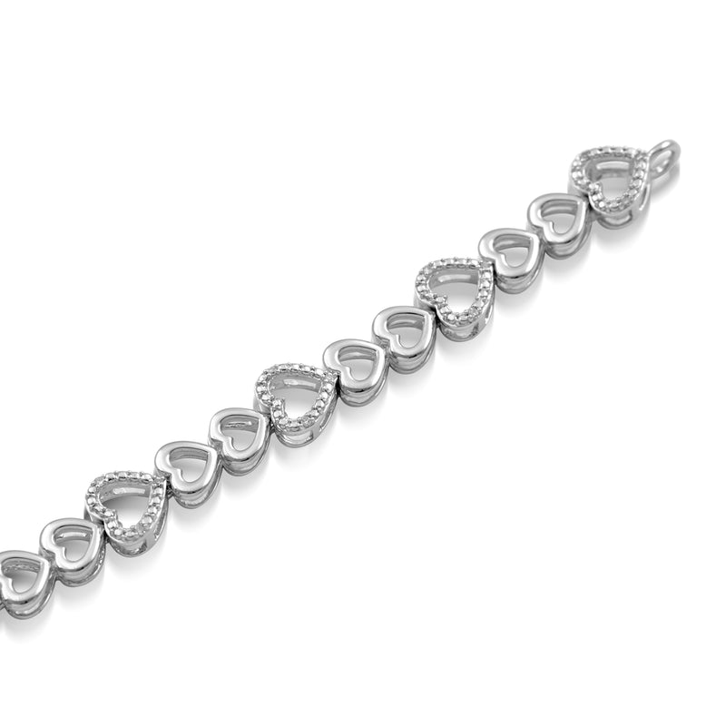 Jewelili Heart Bracelet in Sterling Silver with Natural White Round Diamonds View 3