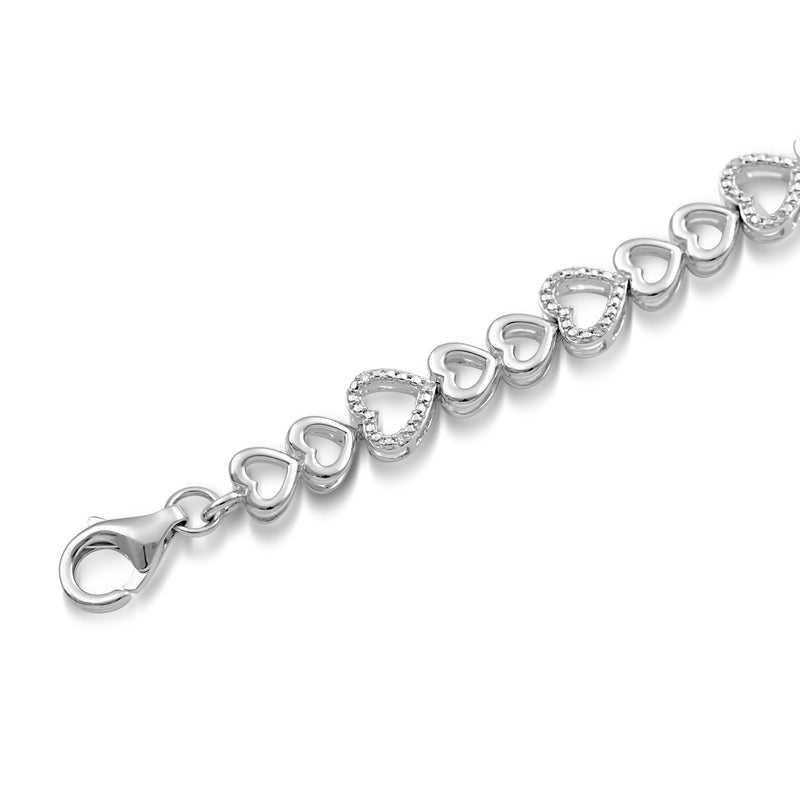 Jewelili Heart Bracelet in Sterling Silver with Natural White Round Diamonds View 2