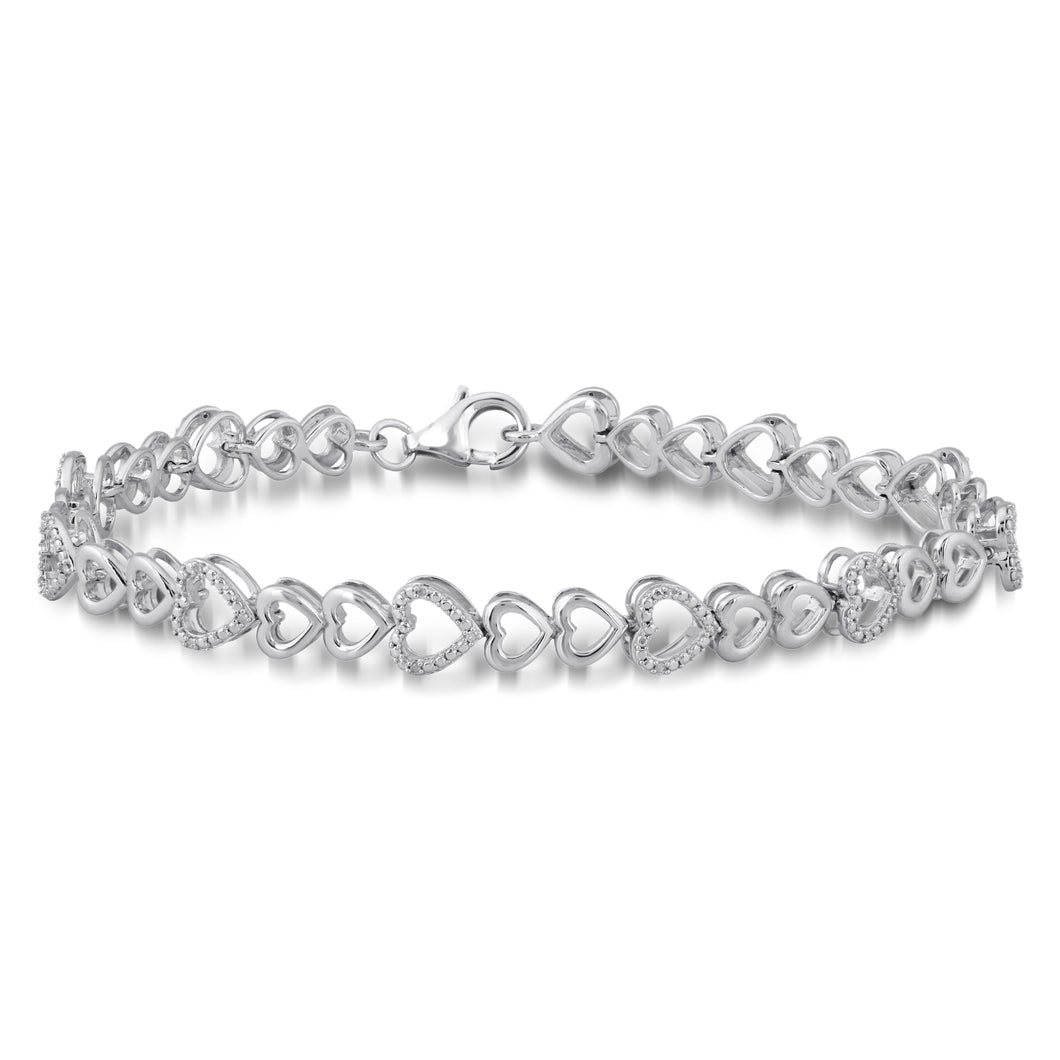 Jewelili Heart Bracelet in Sterling Silver with Natural White Round Diamonds View 1