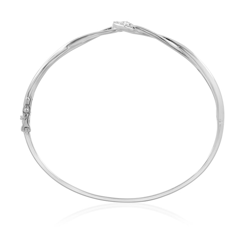 Jewelili Heart Twisted Bangle Bracelet in Sterling Silver with Natural White Diamonds 1/10 CTTW View 2