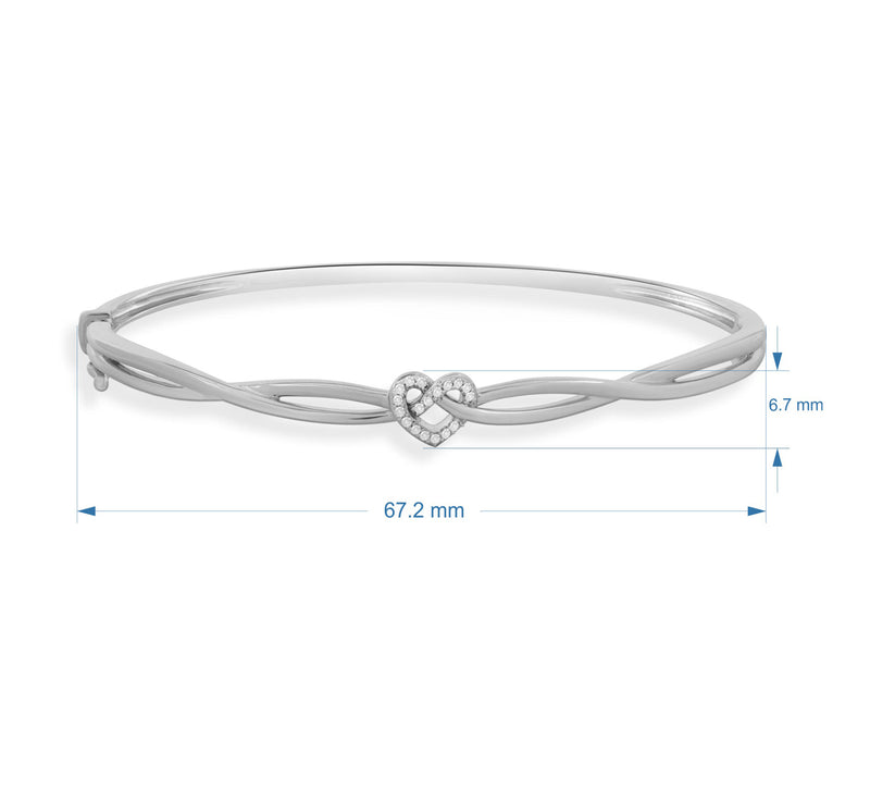 Jewelili Heart Twisted Bangle Bracelet in Sterling Silver with Natural White Diamonds 1/10 CTTW View 4