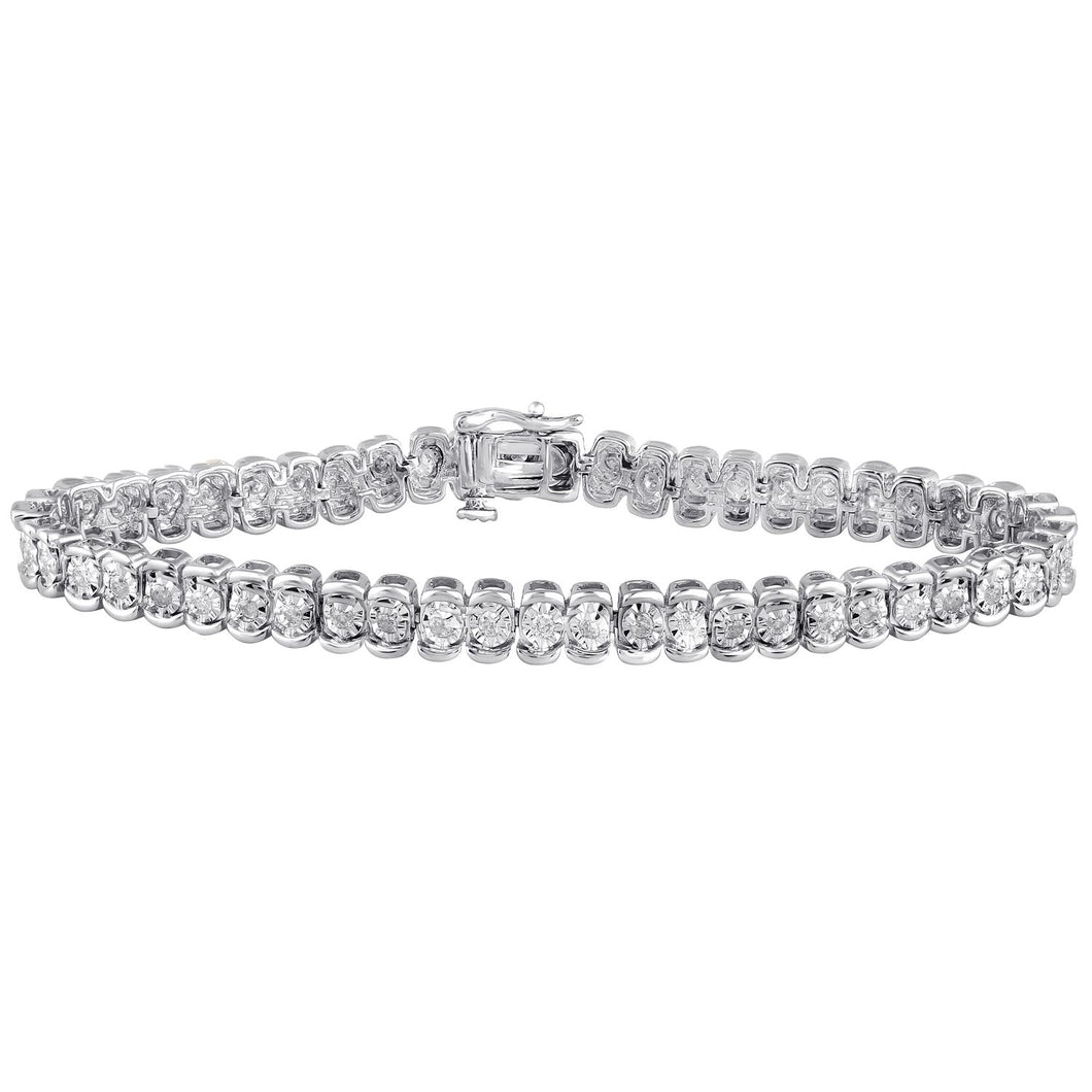 Jewelili Tennis Bracelet Natural White Round Diamonds in Sterling Silver with 1.00 CTTW View 1