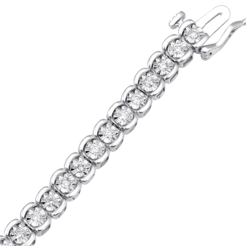 Jewelili Tennis Bracelet Natural White Round Diamonds in Sterling Silver with 1.00 CTTW View 3