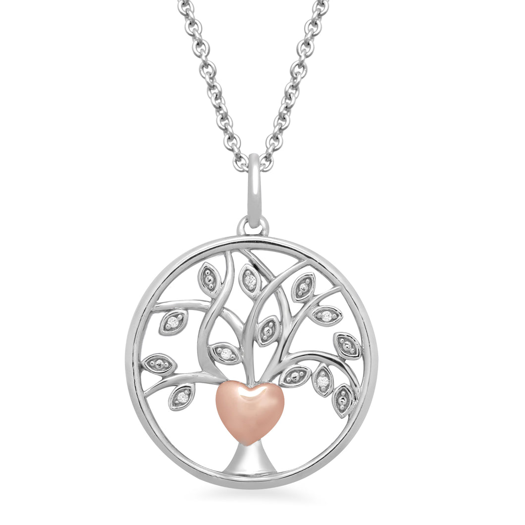 Jewelili Sterling Silver and 10K Rose Gold With Natural White Diamonds Pendant Necklace