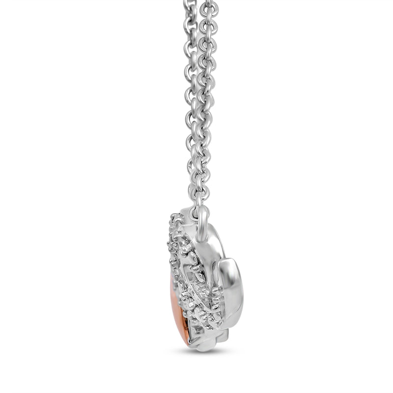 Jewelili Sterling Silver and 10K Rose Gold Natural White Diamonds Love Pendant Necklace