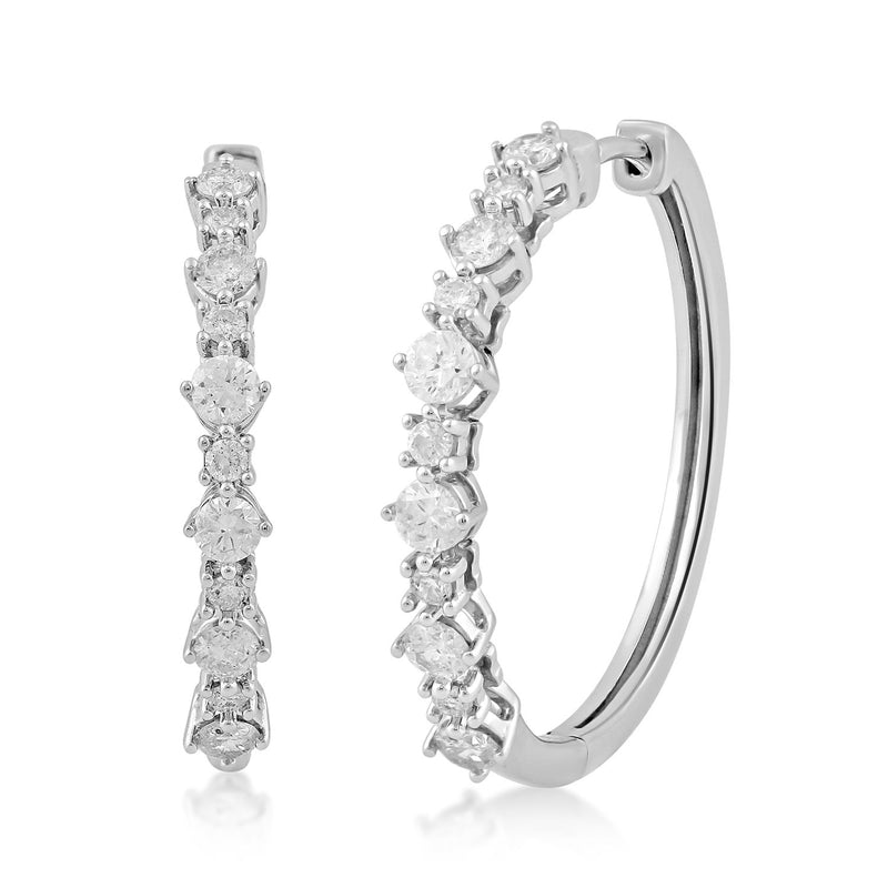 Jewelili Sterling Silver With 1/2 CTTW Natural White Diamond Hoop Earrings