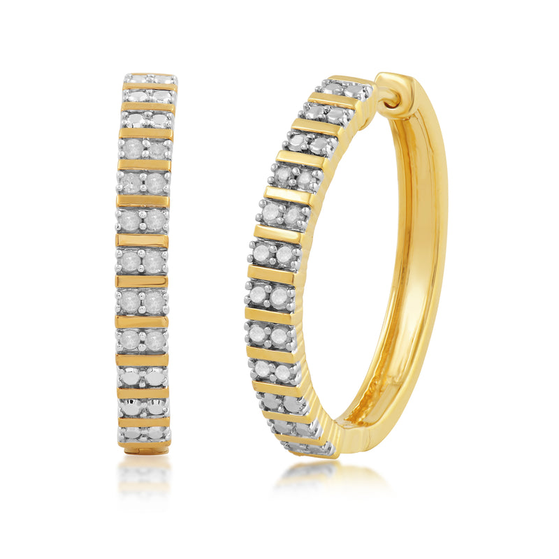 Jewelili Hoop Earrings with Natural White Round Diamonds in Yellow Gold over Sterling Silver 1/4 CTTW 