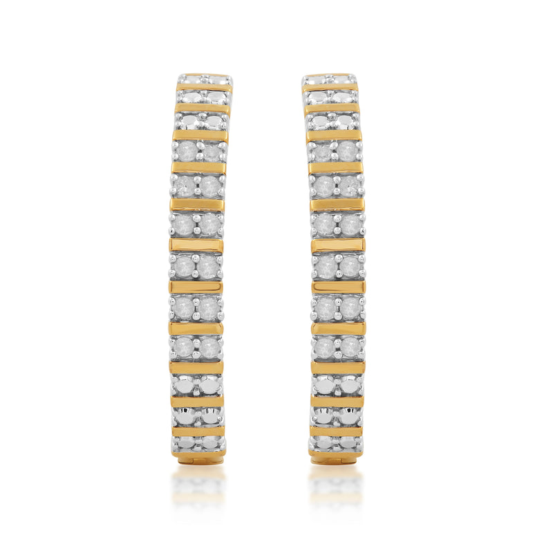 Jewelili Hoop Earrings with Natural White Round Diamonds in Yellow Gold over Sterling Silver 1/4 CTTW view 1