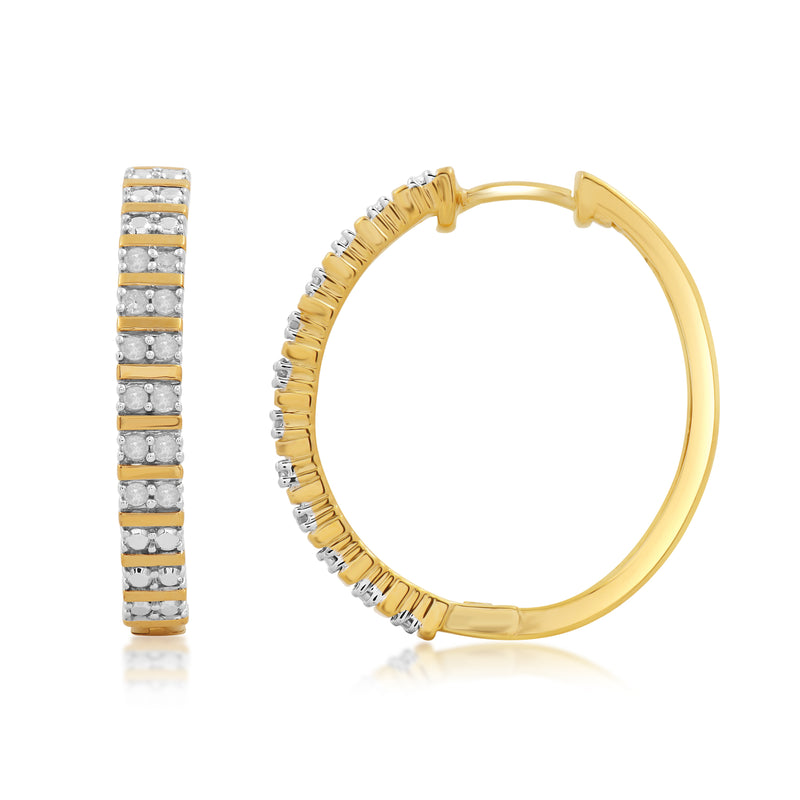 Jewelili Hoop Earrings with Natural White Round Diamonds in Yellow Gold over Sterling Silver 1/4 CTTW view 2