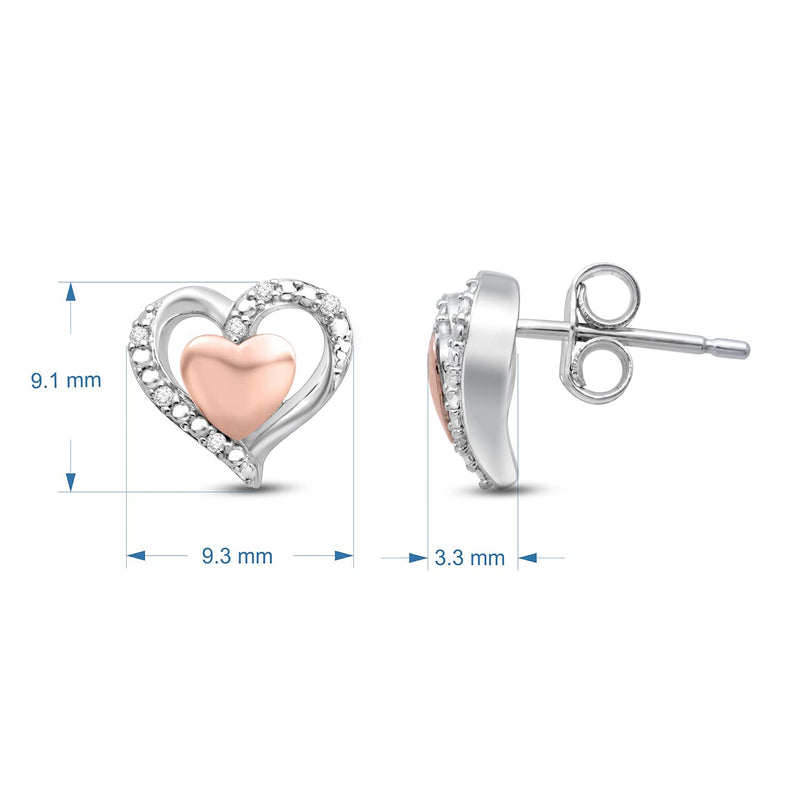 Jewelili Heart Stud Earrings with Natural White Diamond Accent in 10K Rose Gold over Sterling Silver View 5