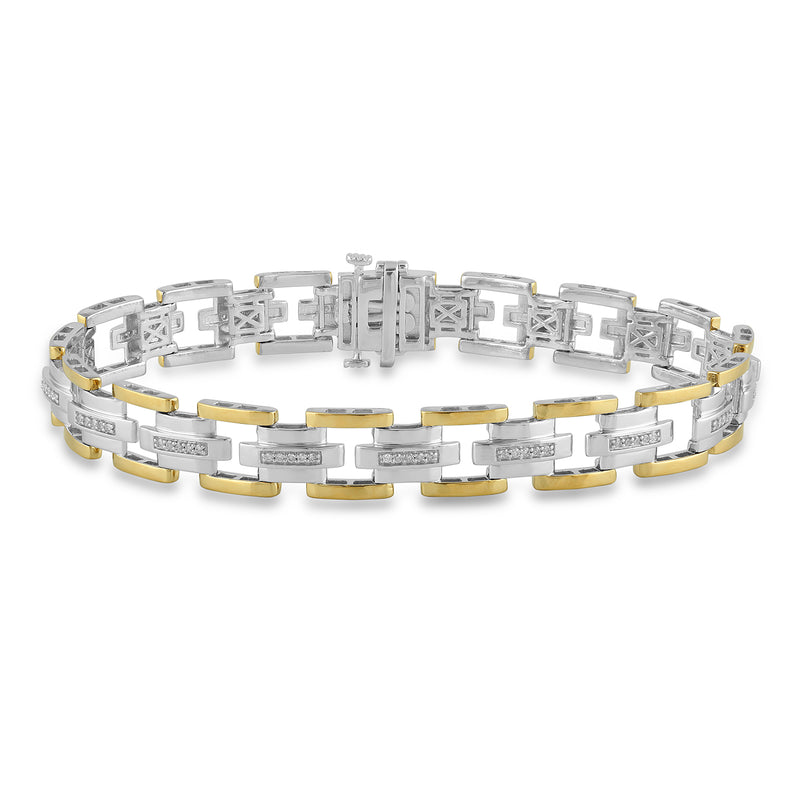 Jewelili Diamond Link Bracelet Natural White Round in Yellow Gold Over Sterling Silver with 1/2 CTTW