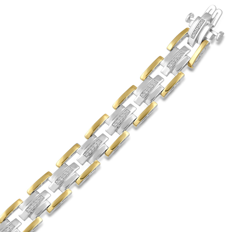Jewelili Diamond Link Bracelet Natural White Round in Yellow Gold Over Sterling Silver with 1/2 CTTW View 1
