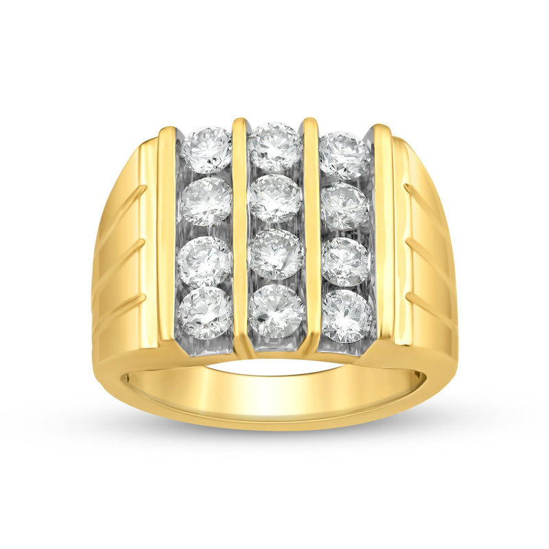 Jewelili 10K Yellow Gold With 2 1/2 CTTW Natural White Round Diamonds Men's Ring
