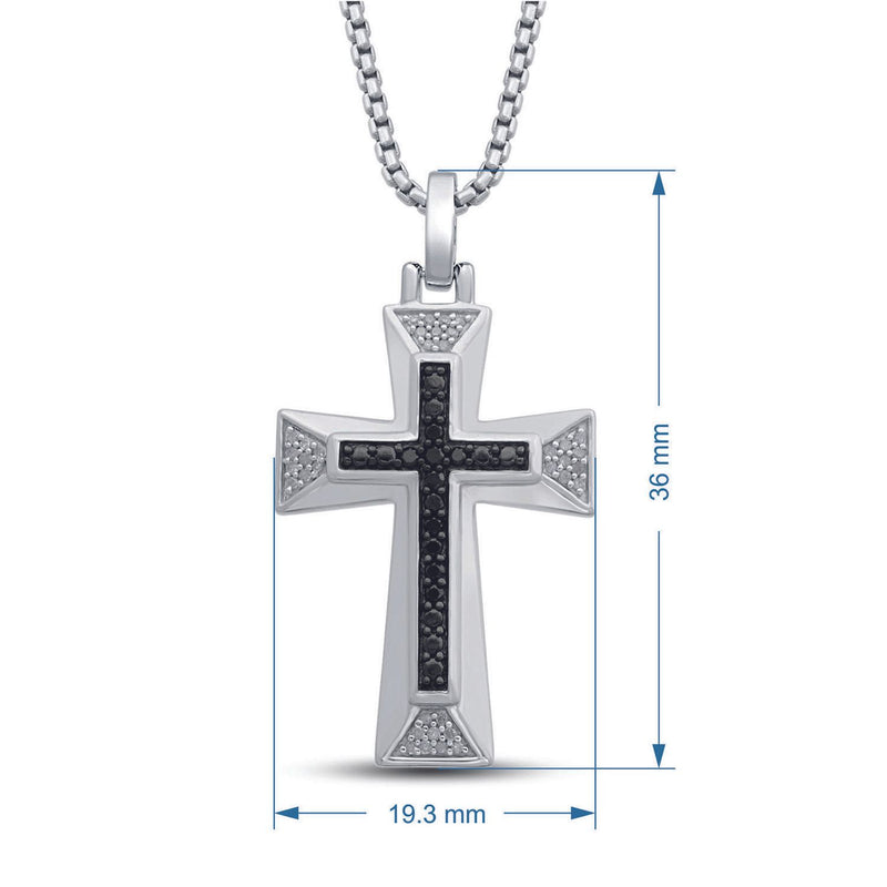 Jewelili Men's Cross Pendant Necklace Diamond Jewelry in Sterling Silver & 1/5 CTTW Diamond - View 3