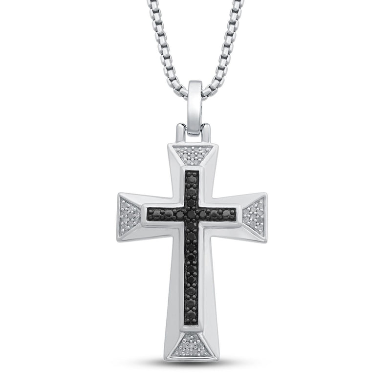 Jewelili Men's Cross Pendant Necklace Diamond Jewelry in Sterling Silver & 1/5 CTTW Diamond - View 1