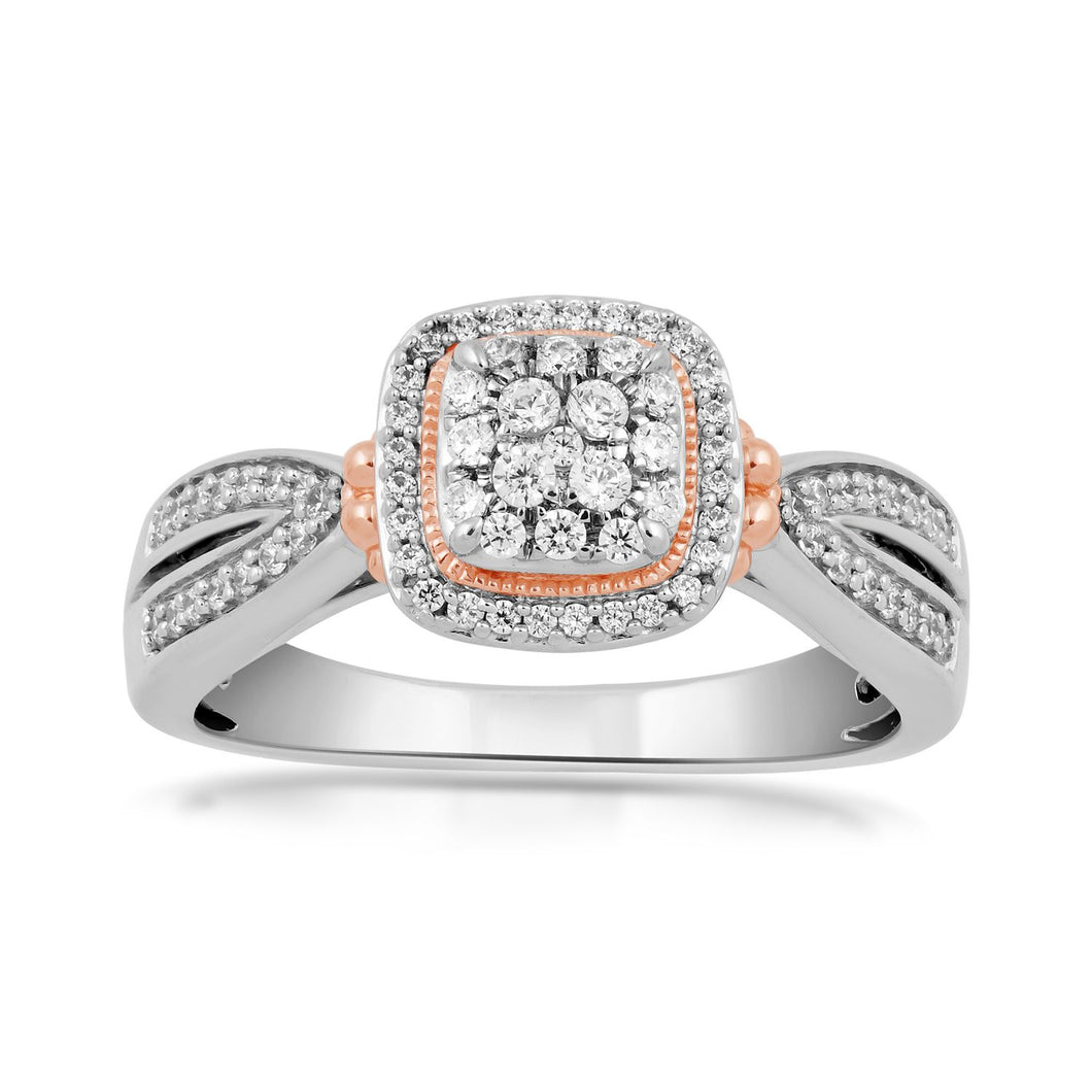 Jewelili Rose Gold Over Sterling Silver With 1/3 CTTW Natural Round Diamonds Engagement Ring