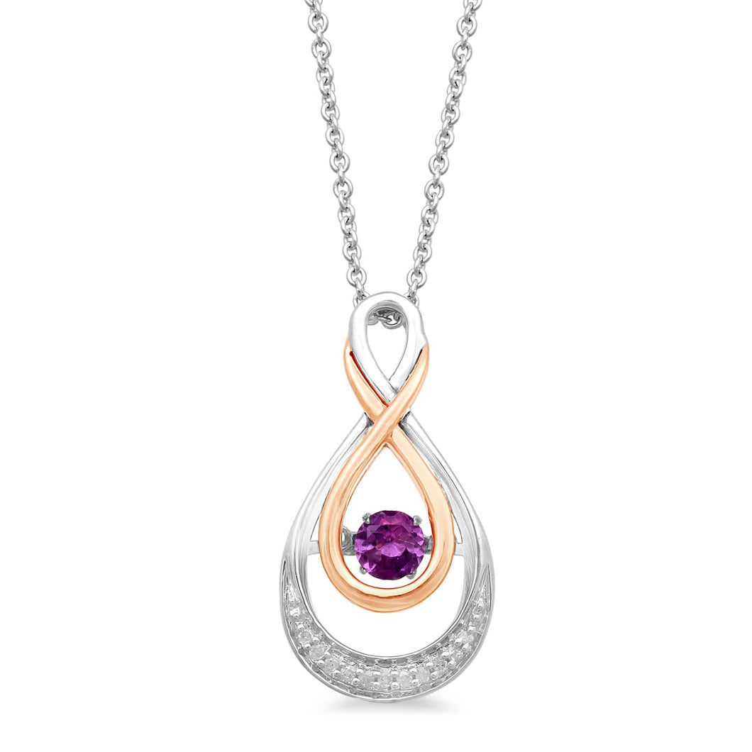 Jewelili Twisted Infinity Pendant Necklace with Amethyst and Natural White Round Diamonds in 10K Rose Gold over Sterling Silver View 1