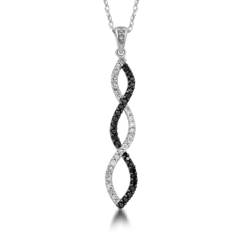Jewelili 10K White Gold With 1/4 CTTW Treated Black and Natural White Round Diamonds Twist Pendant Necklace
