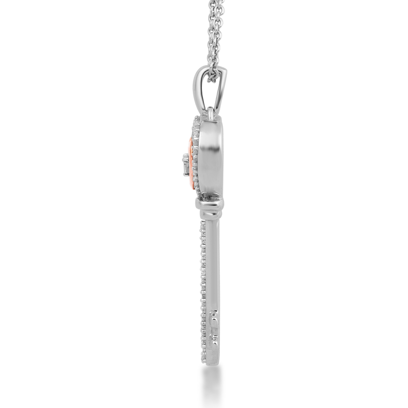 Jewelili Sterling Silver and 10K Rose Gold with 1/10 CTTW Diamonds Key Pendant Necklace