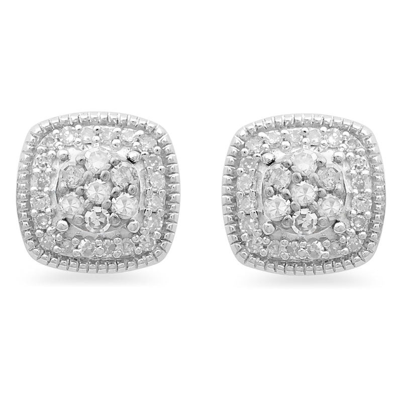 Jewelili Cluster Stud Earrings with Natural White Round Diamonds in Sterling Silver 1/4 CTTW View 2