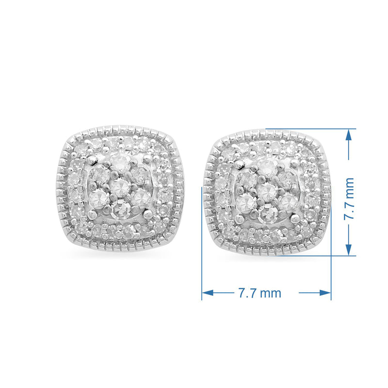 Jewelili Cluster Stud Earrings with Natural White Round Diamonds in Sterling Silver 1/4 CTTW View 3