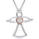 Load image into Gallery viewer, Jewelili Sterling Silver and 10K Rose Gold with Diamonds Archangel Pendant Necklace
