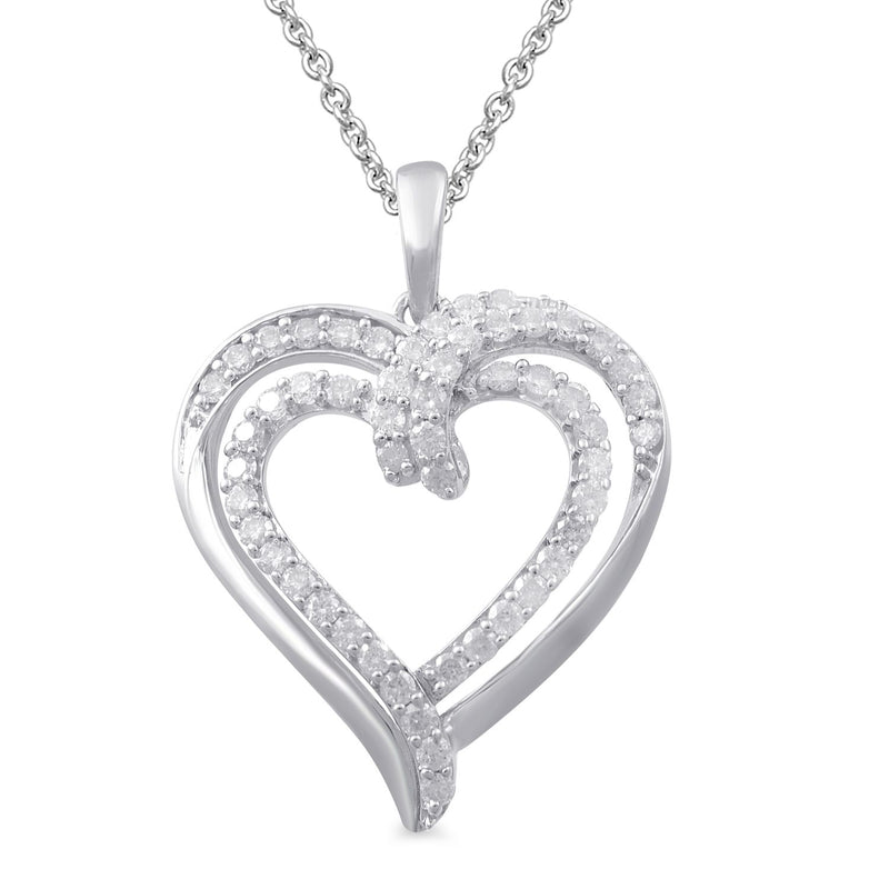 Jewelili Sterling Silver With 1/2 CTTW Diamonds Heart Pendant Necklace