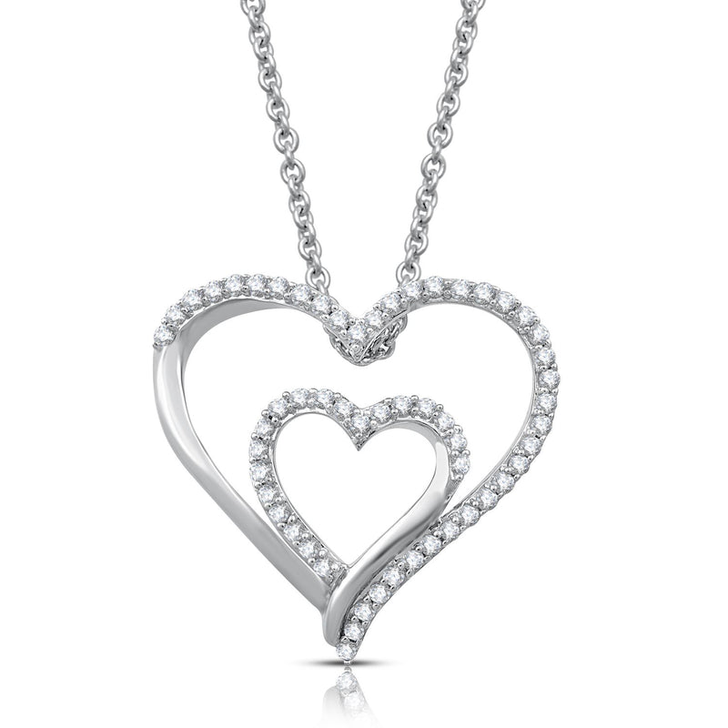 Jewelili Sterling Silver with 1/4 CTTW Diamonds Heart Shape Pendant Necklace