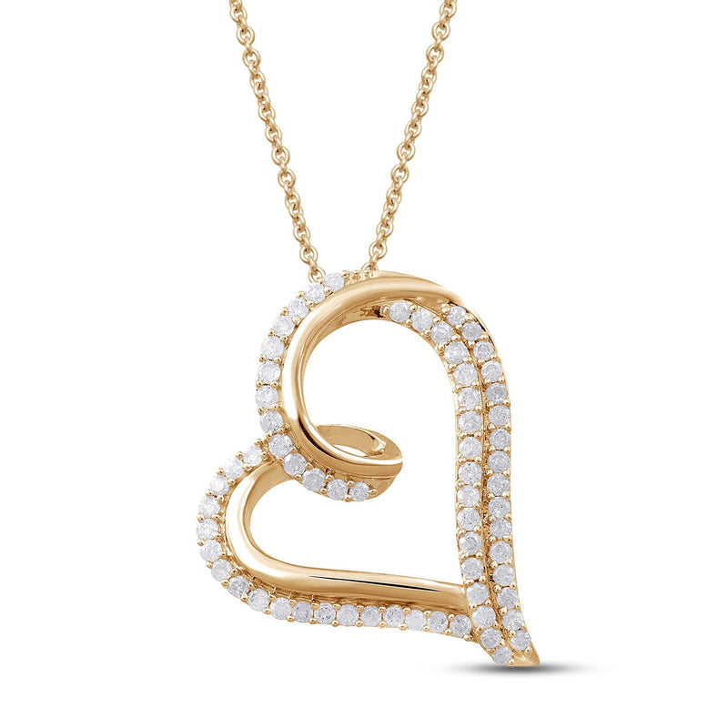 Jewelili Heart Pendant Necklace with Natural White Diamond in Yellow Gold over Sterling Silver 1/2 CTTW