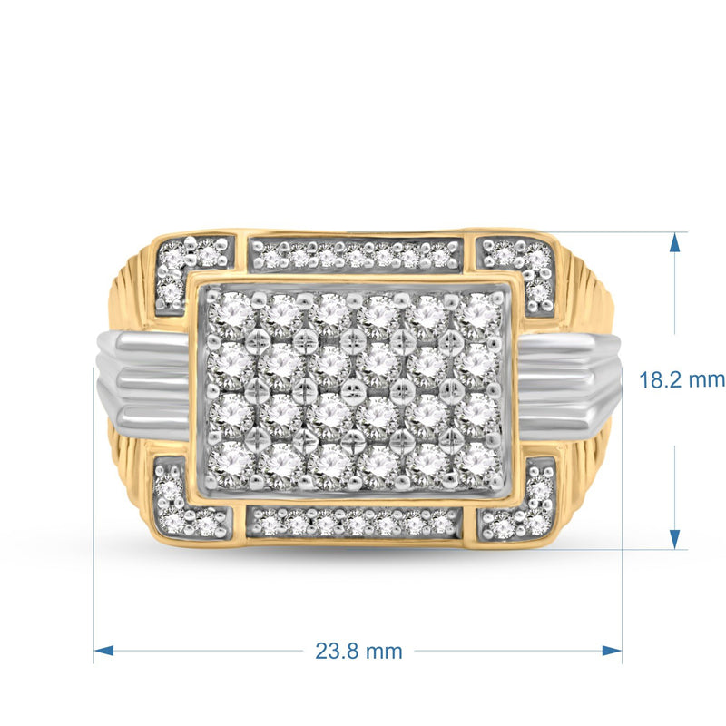 Jewelili Men's Ring with Natural White Round Diamonds in 10K Yellow Gold and White Gold 1.0 CTTW View 5