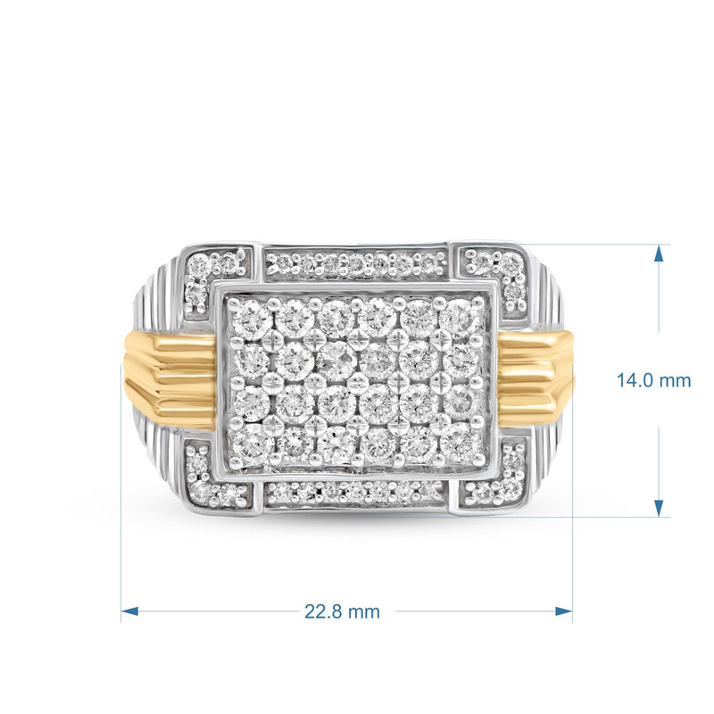 Jewelili Men's Ring with Natural White Round Diamonds in 10K Yellow and White Gold 1.00 CTTW View 5