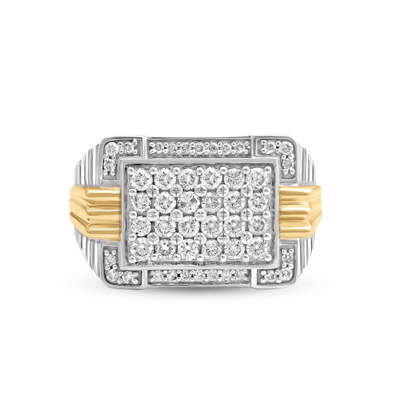 Jewelili Men's Ring with Natural White Round Diamonds in 10K Yellow and White Gold 1.00 CTTW View 2