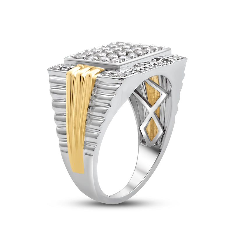 Jewelili Men's Ring with Natural White Round Diamonds in 10K Yellow and White Gold 1.00 CTTW View 4
