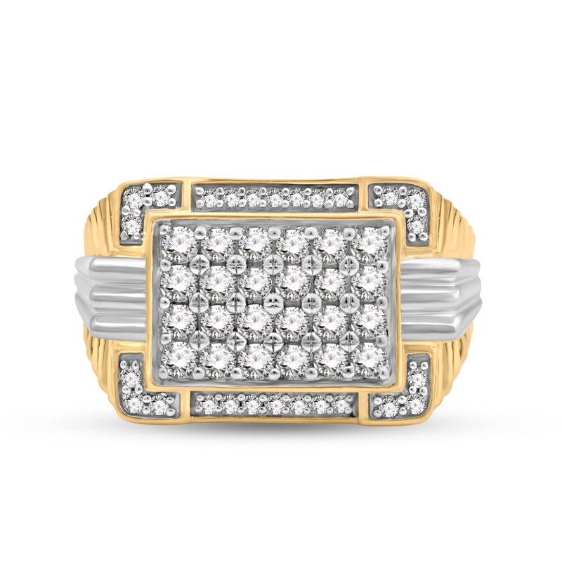 Jewelili Men's Ring with Natural White Round Diamonds in 10K Yellow Gold and White Gold 1.0 CTTW View 2