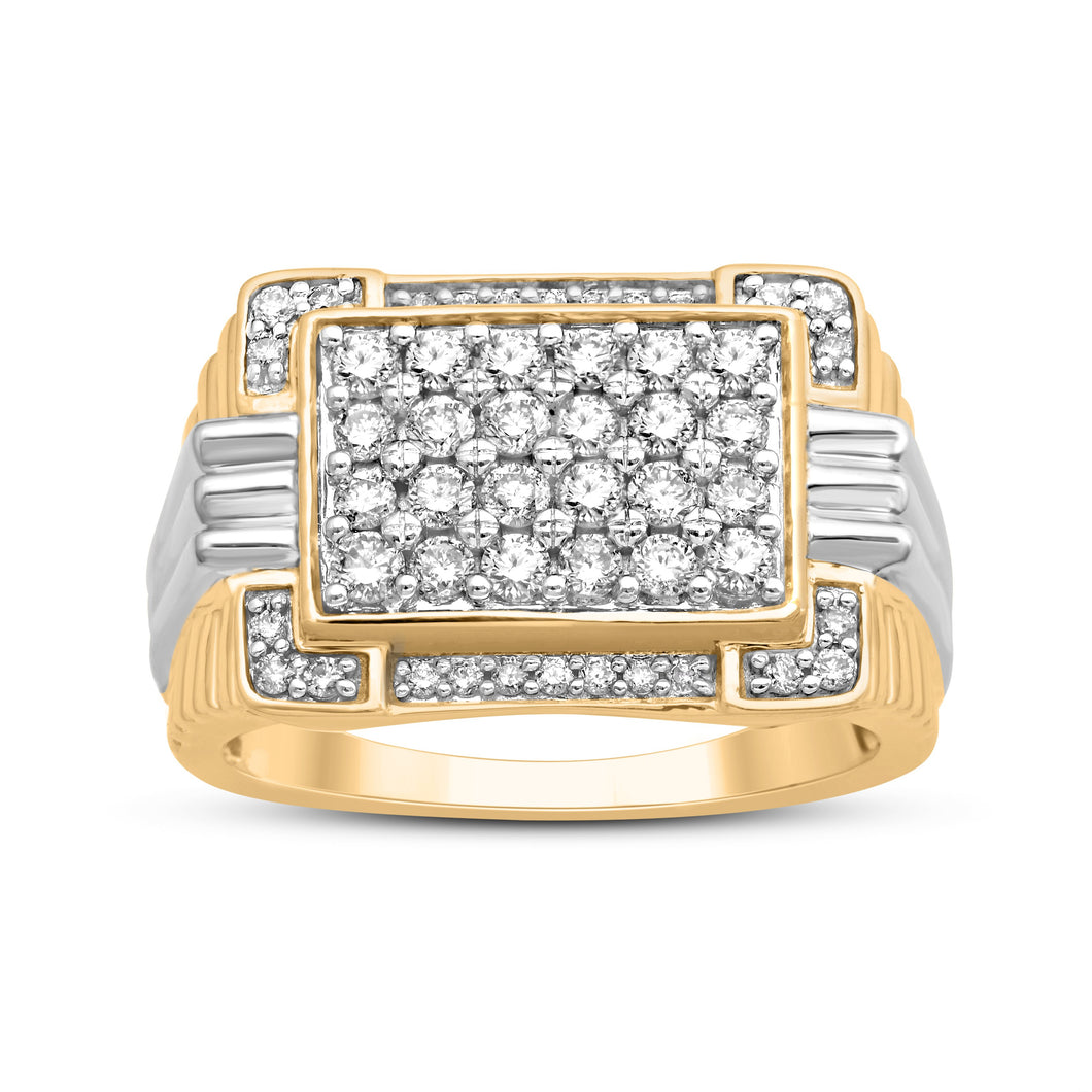 Jewelili Men's Ring with Natural White Round Diamonds in 10K Yellow Gold and White Gold 1.0 CTTW View 1