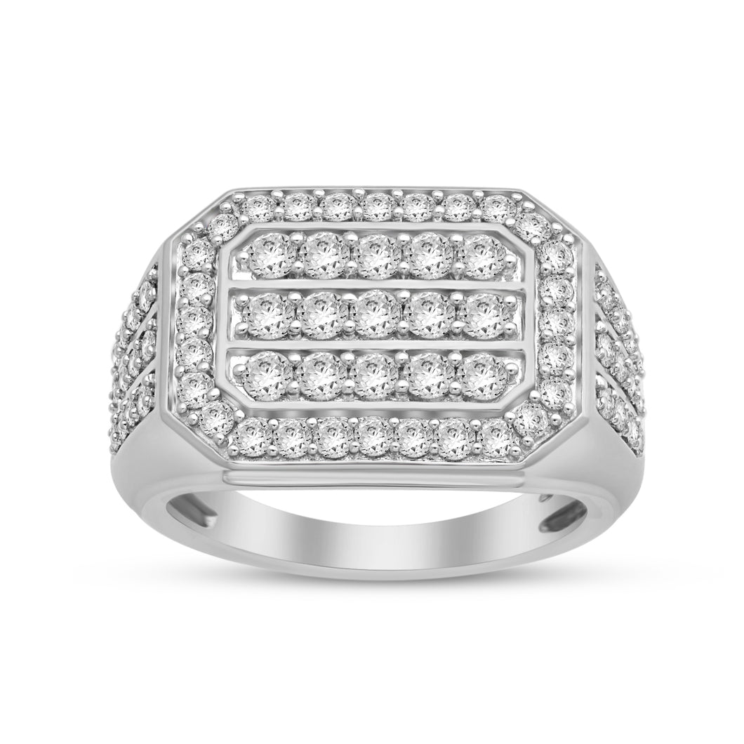 Jewelili Men's Statement Diamond Ring with Natural White Round Diamonds in 10K White Gold 2.0 CTTW View 1