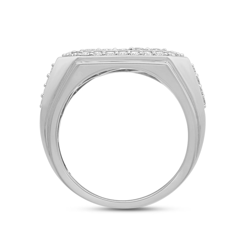 Jewelili Men's Statement Diamond Ring with Natural White Round Diamonds in 10K White Gold 2.0 CTTW View 3