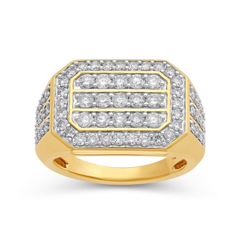 Jewelili Men's Ring with Natural White Round Diamonds in 10K Yellow Gold 2 CTTW View 1