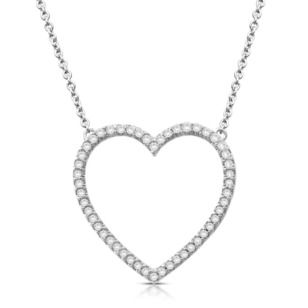Jewelili Sterling Silver With 1/5 CTTW Natural Diamonds Heart Shape Pendant Necklace