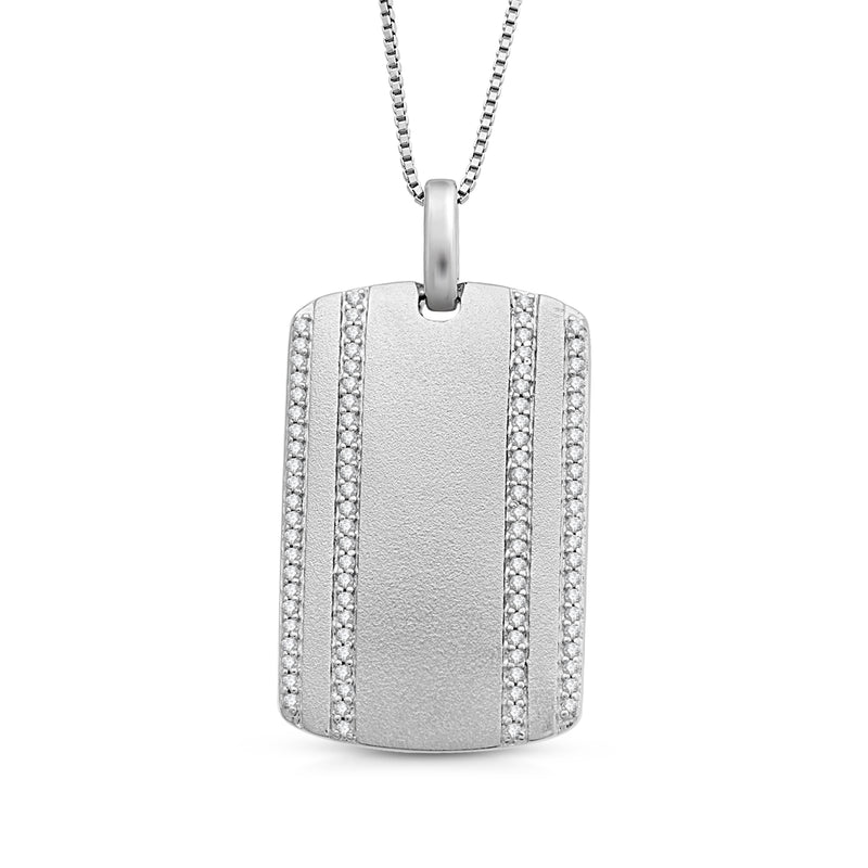 Jewelili Sterling Silver with 1/4 CTTW Natural White Round Diamonds Men's Dog Tags Pendant Necklace