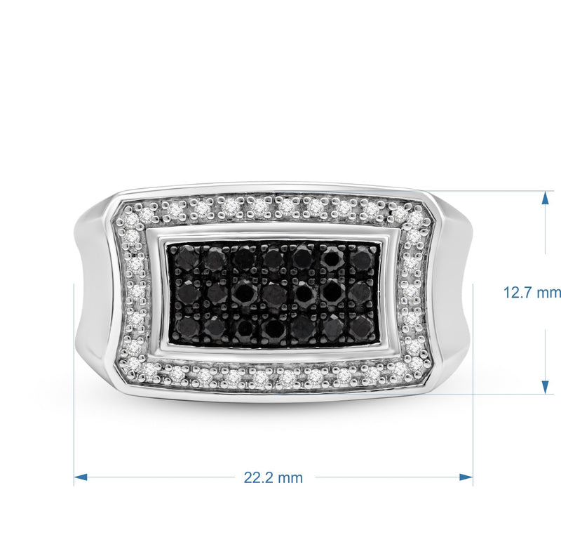Jewelili Sterling Silver With 1/2 CTTW Treated Black Diamonds and White Diamonds Men's Ring
