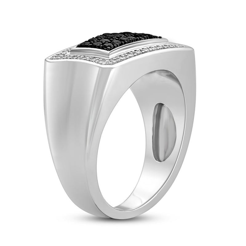 Jewelili Sterling Silver With 1/2 CTTW Treated Black Diamonds and White Diamonds Men's Ring