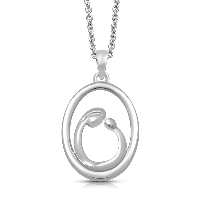 Jewelili Mom and Children Pendant Necklace in Sterling Silver
